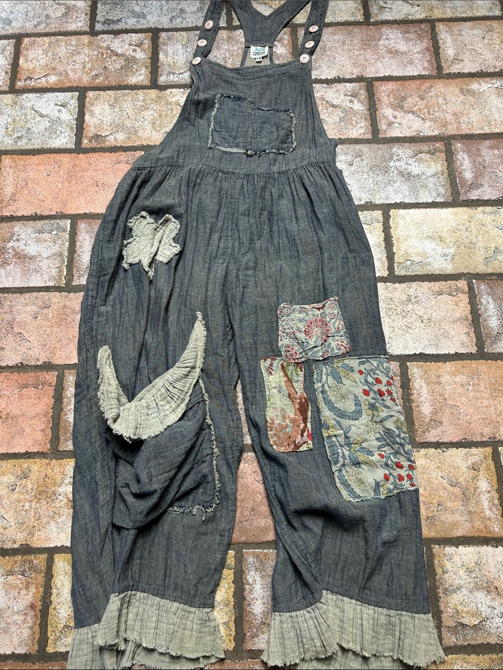 Charcoal Patchwork Linen Overalls Jumpsuit with Cream Accents